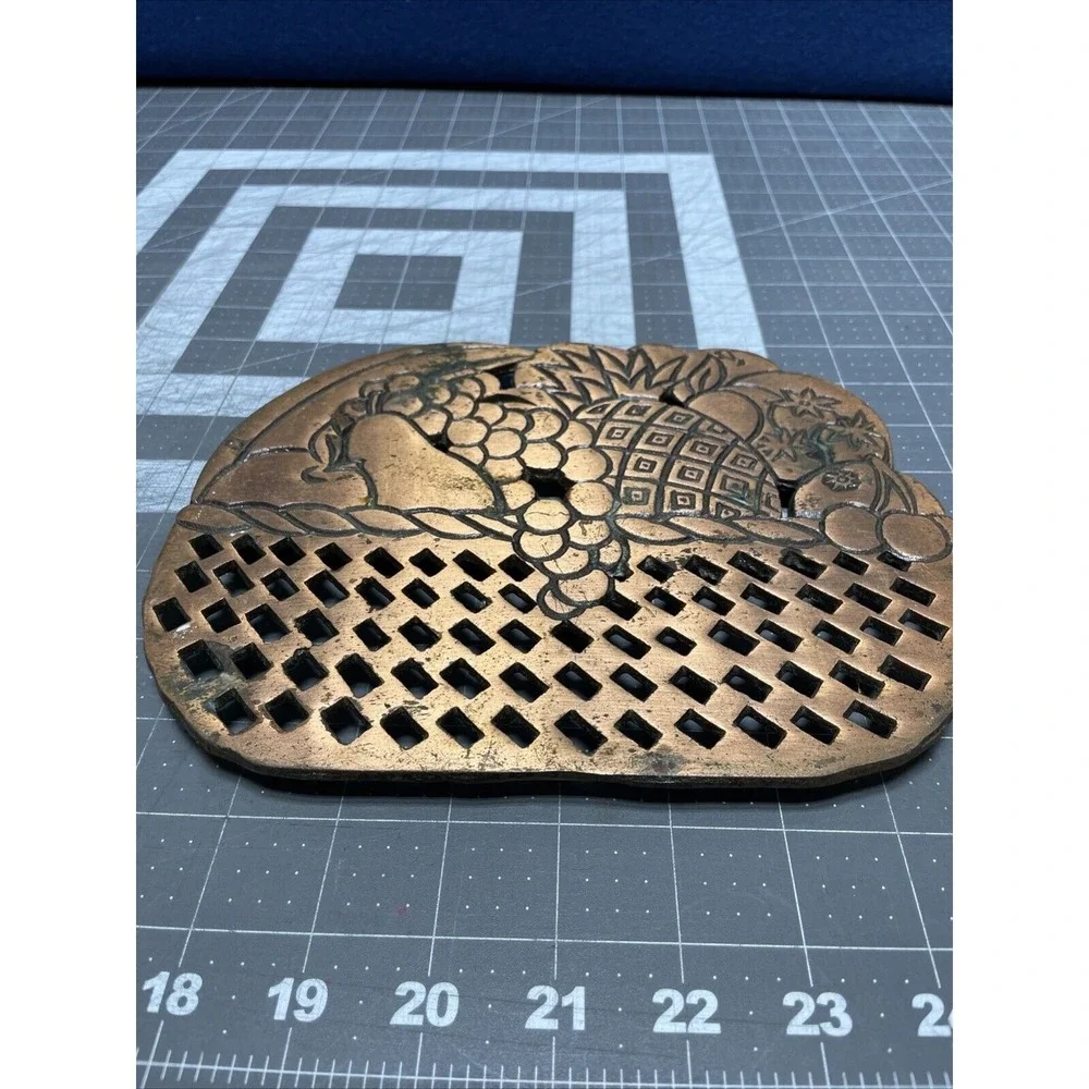 CastIron Copper-tone Fruit Basket Pineapple Metal Trivet Wall Hanger Himark 1983